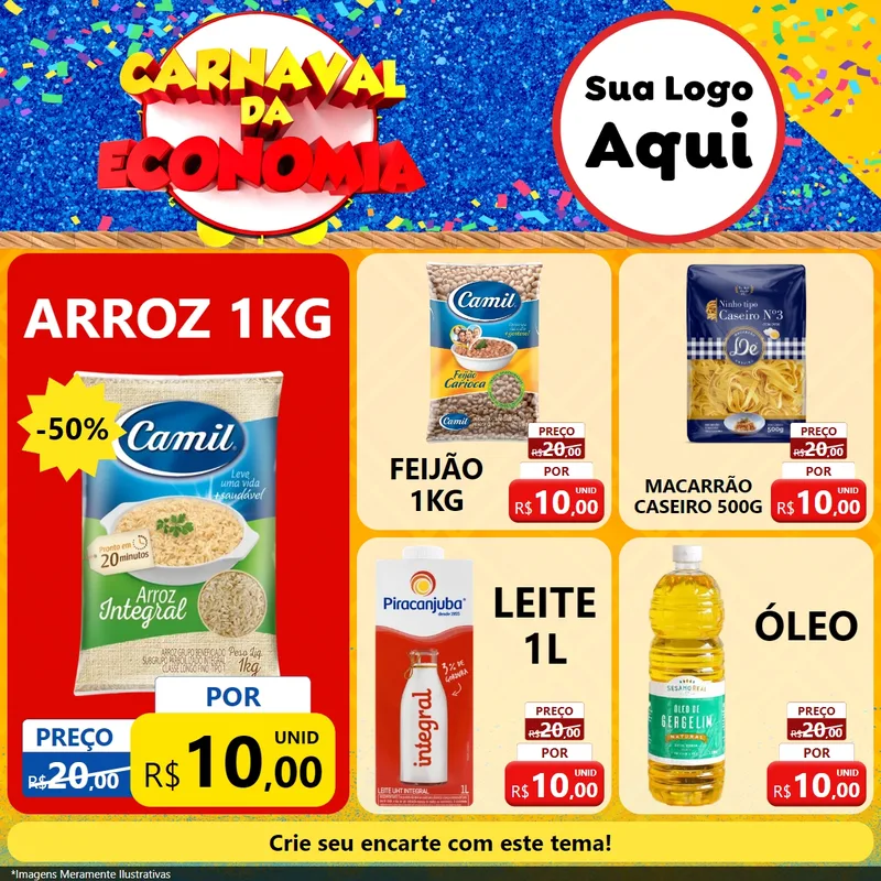 Modelo de Rede Social para Feed Facebook com o tema Carnaval da Economia para Supermercado