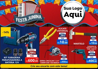 Modelo de Encarte para Encarte A4 Horizontal com o tema Festa Junina para Maquinas e Ferramentas