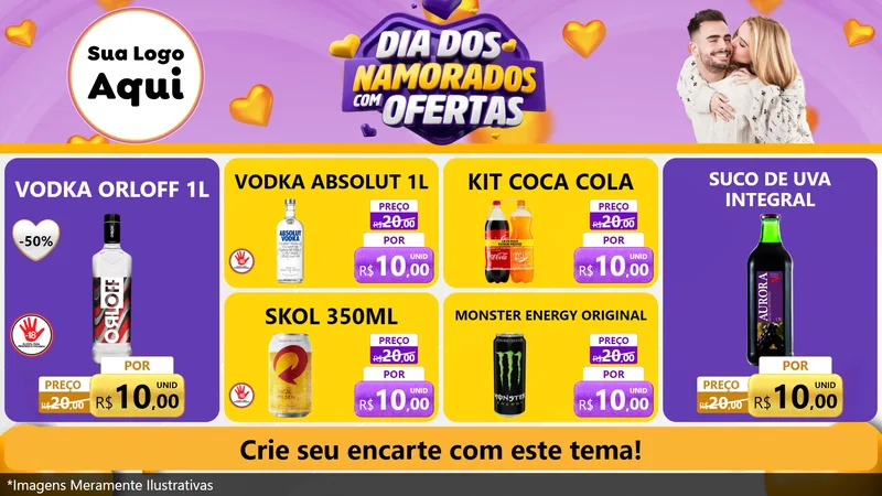 Modelo de TV para TV Horizontal com o tema Dia Dos Namorados Com Ofertas para Distribuidora de bebidas