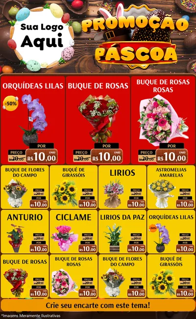 Modelo de Encarte para Encarte Grande com o tema Promoção Páscoa para Floricultura e jardim