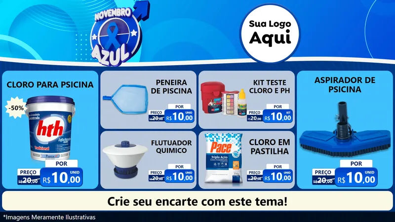 Modelo de TV para TV Horizontal com o tema Novembro Azul para Produtos para Piscina