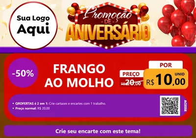 Modelo de Cartaz para Cartaz A4 Horizontal com o tema Promoção de Aniversário para Restaurante