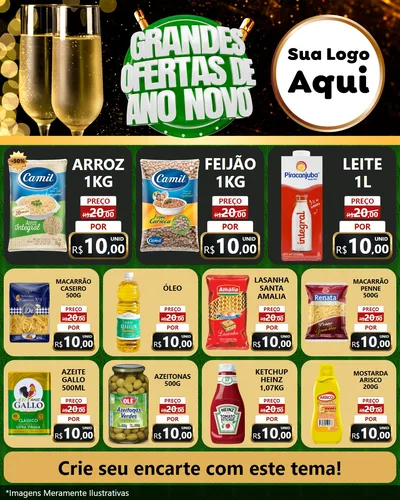 Modelo de Rede Social para Feed Instagram com o tema Grandes Ofertas de Ano Novo para Supermercado