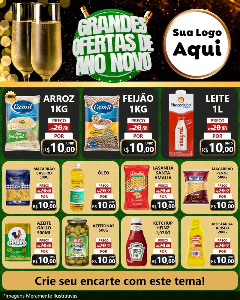 Modelo de Rede Social para Feed Instagram com o tema Grandes Ofertas de Ano Novo para Supermercado