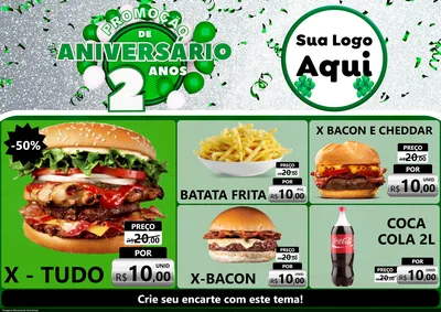 Modelo de Encarte para Encarte A4 Horizontal com o tema Promoção de Aniversário - 2 Anos para Hamburgueria