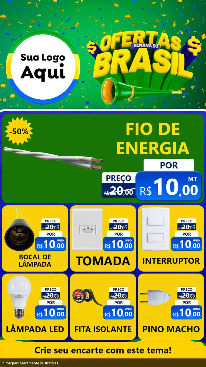 Modelo de Rede Social para Stories com o tema Ofertas Semana do Brasil para Materiais Elétricos