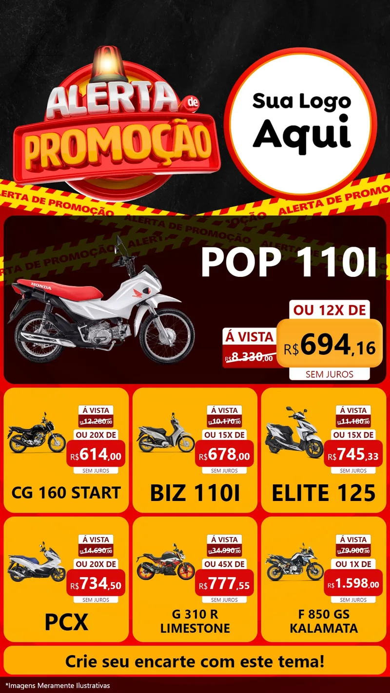 Modelo de Rede Social para Stories com o tema Alerta de Promoção para Concessionaria de Motos