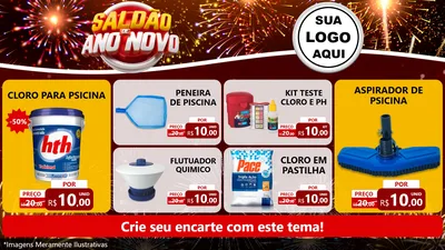 Modelo de TV para TV Horizontal com o tema Saldão de Ano Novo para Produtos para Piscina