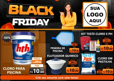 Modelo de Encarte para Encarte A4 Horizontal com o tema Black Friday para Produtos para Piscina
