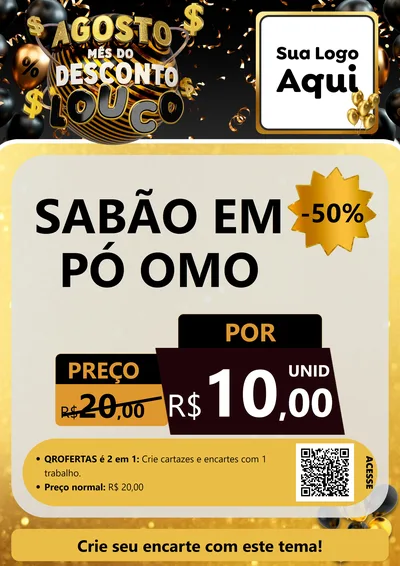 Modelo de Cartaz para Cartaz A4 Vertical com o tema Agosto Mês do Desconto Louco para Produtos de Limpeza