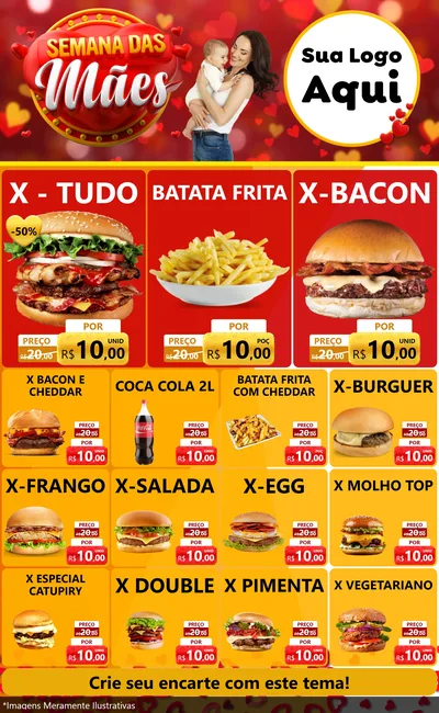 Modelo de Encarte para Encarte Grande com o tema Semana das Mães para Hamburgueria
