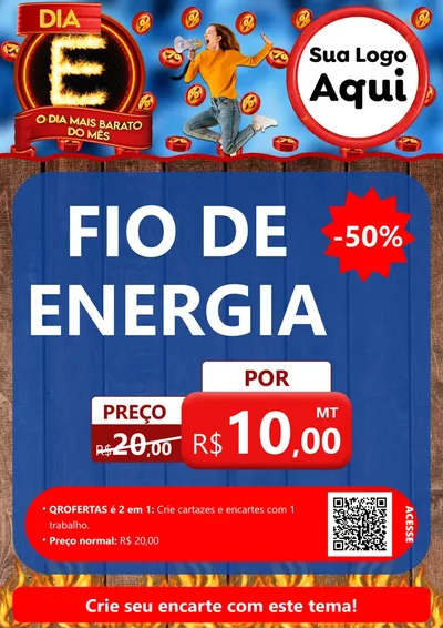 Modelo de Cartaz para Cartaz A4 Vertical com o tema Dia E - O Dia Mais Barato Do Mês para Materiais Elétricos