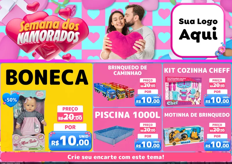Modelo de Encarte para Encarte A4 Horizontal com o tema Semana dos Namorados para Brinquedos