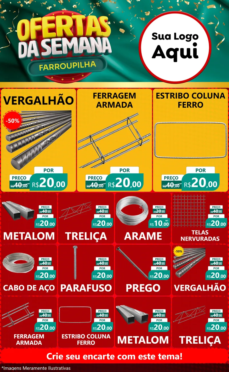 Modelo de Encarte para Encarte Grande com o tema Ofertas da Semana Farroupilha para Ferragens