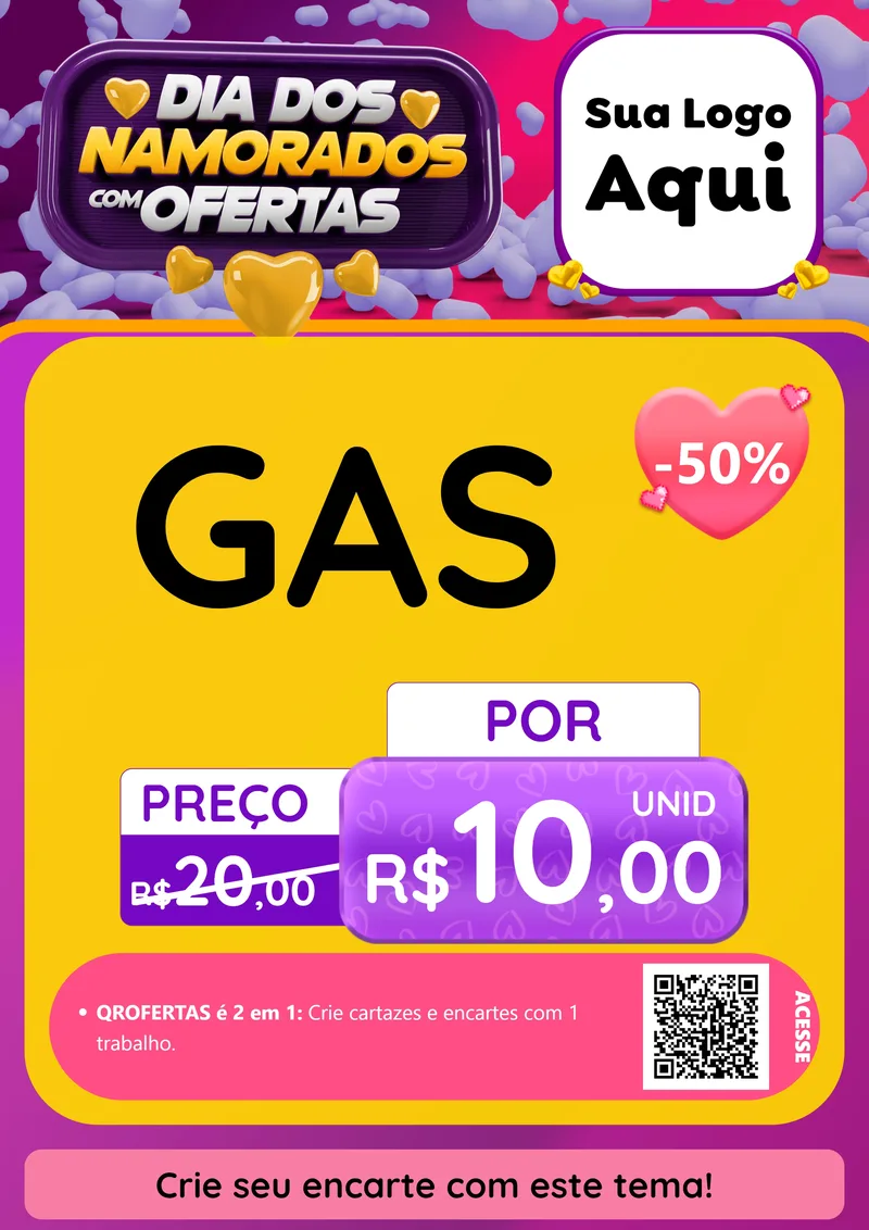 Modelo de Cartaz para Cartaz A4 Vertical com o tema Dia Dos Namorados Com Ofertas para Água e gás