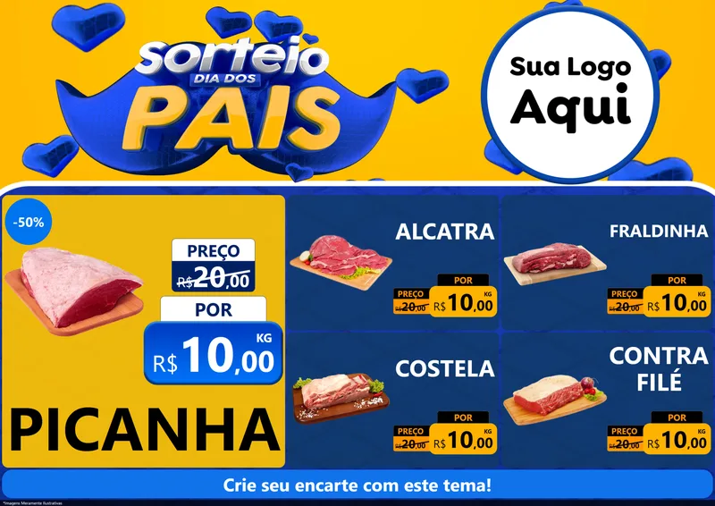 Modelo de Encarte para Encarte A4 Horizontal com o tema Sorteio Dia dos Pais para Açougue