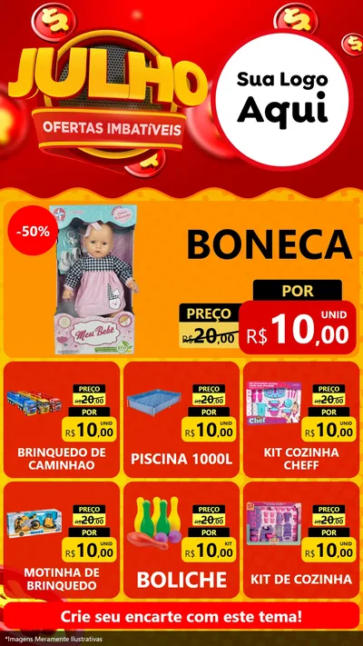 Modelo de Rede Social para Stories com o tema Julho Ofertas Imbatíveis para Brinquedos