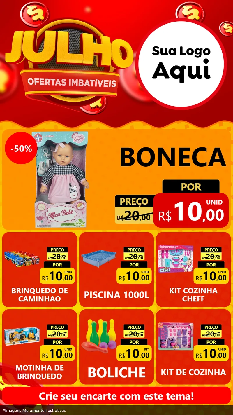 Modelo de Rede Social para Stories com o tema Julho Ofertas Imbatíveis para Brinquedos