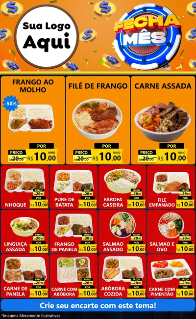 Modelo de Encarte para Encarte Grande com o tema Fecha Mês para Restaurante