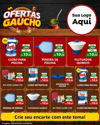 Modelo de Rede Social para Feed Instagram com o tema Ofertas Dia do Gaúcho para Produtos para Piscina