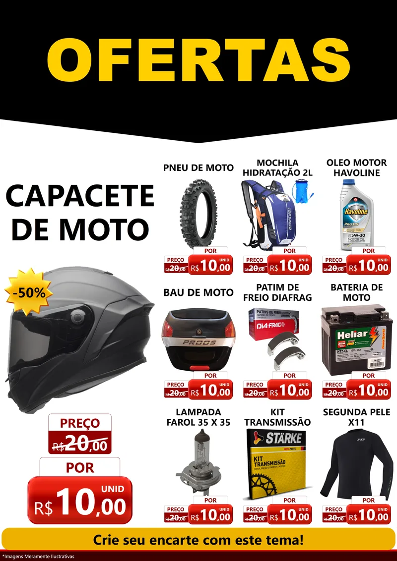 Modelo de Encarte para Encarte A4 Vertical com o tema Ofertas Preto e Vermelho Cartaz para Moto peças