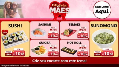 Modelo de TV para TV Horizontal com o tema Feliz Dia Das Mães para Comida japonesa
