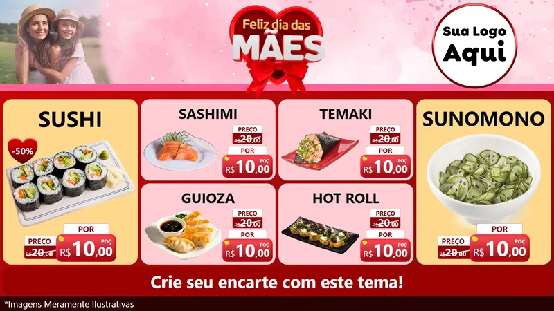 Modelo de TV para TV Horizontal com o tema Feliz Dia Das Mães para Comida japonesa