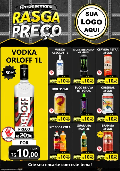 Modelo de Encarte para Encarte A4 Vertical com o tema Fim de Semana Rasga Preço para Distribuidora de bebidas