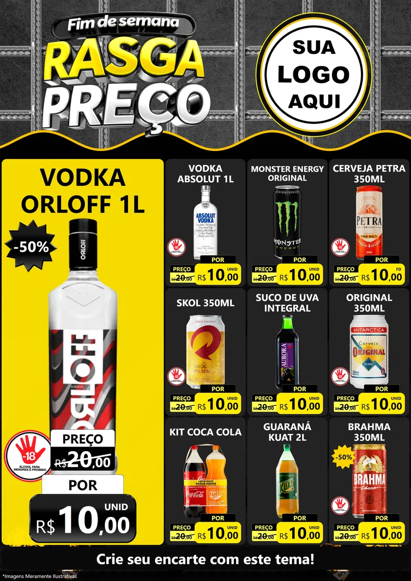 Modelo de Encarte para Encarte A4 Vertical com o tema Fim de Semana Rasga Preço para Distribuidora de bebidas
