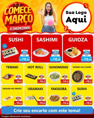 Modelo de Rede Social para Feed Instagram com o tema Comece Março Economizando para Comida japonesa