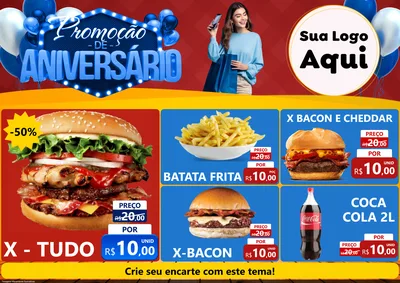 Modelo de Encarte para Encarte A4 Horizontal com o tema Promoção de Aniversário para Hamburgueria
