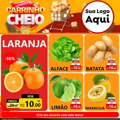 Modelo de Rede Social para Feed Facebook com o tema Promoção carrinho cheio para Hortifrúti