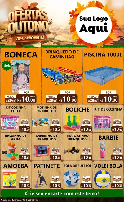 Modelo de Encarte para Encarte Grande com o tema Ofertas de Outono - Vem, Aproveite! para Brinquedos