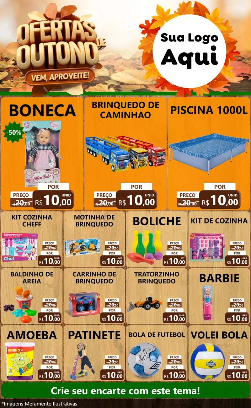 Modelo de Encarte para Encarte Grande com o tema Ofertas de Outono - Vem, Aproveite! para Brinquedos