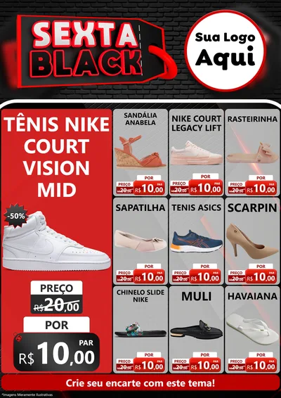 Modelo de Encarte para Encarte A4 Vertical com o tema Sexta Black para Calçados