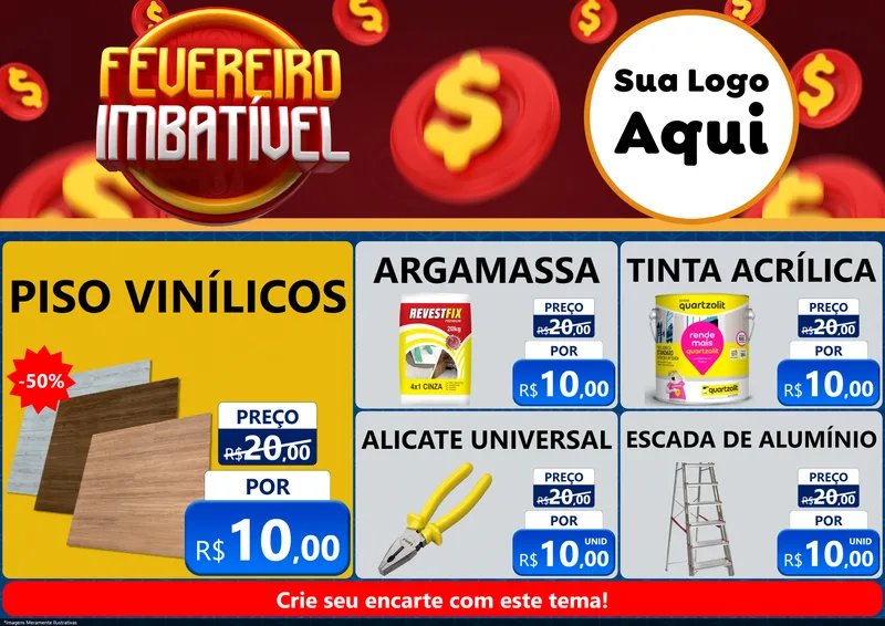 Modelo de Encarte para Encarte A4 Horizontal com o tema Fevereiro Imbatível para Material para Construção