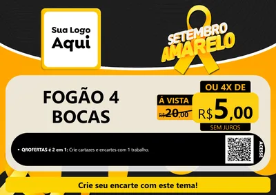 Modelo de Cartaz para Cartaz A4 Horizontal com o tema Setembro Amarelo para Móveis e Eletro