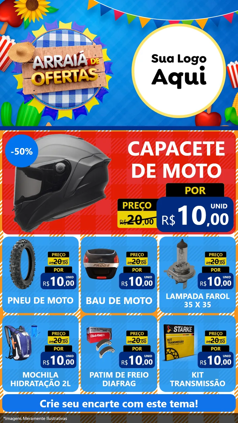 Modelo de Rede Social para Stories com o tema Arraiá de Ofertas para Moto peças