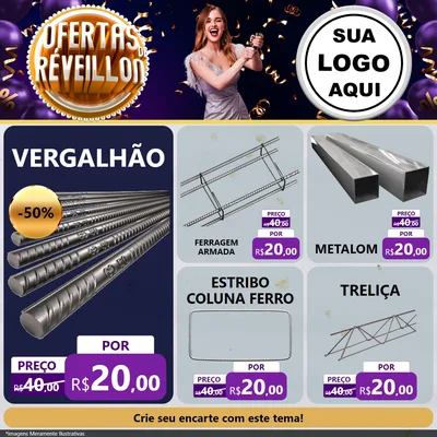 Modelo de Rede Social para Feed Facebook com o tema Ofertas de Réveillon para Ferragens