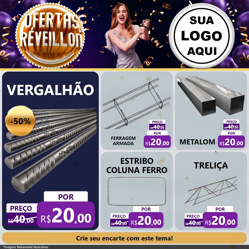 Modelo de Rede Social para Feed Facebook com o tema Ofertas de Réveillon para Ferragens
