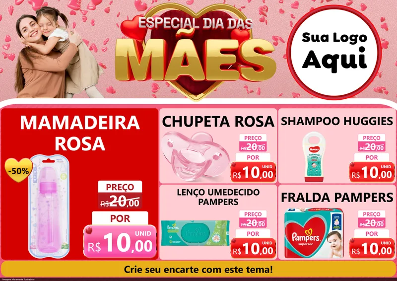 Modelo de Encarte para Encarte A4 Horizontal com o tema Especial Dia Das Mães para Bebês