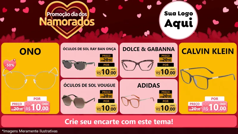 Modelo de TV para TV Horizontal com o tema Promoção Dia Dos Namorados para Óticas