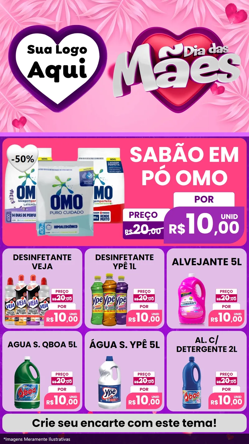 Modelo de Rede Social para Stories com o tema Dia das Mães para Produtos de Limpeza