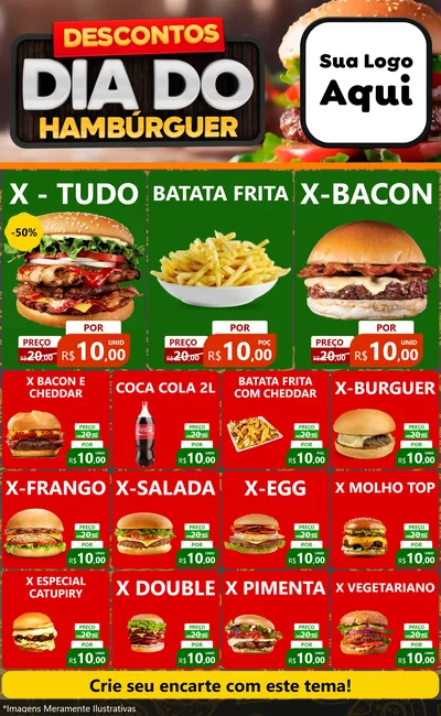 Modelo de Encarte para Encarte Grande com o tema Descontos Dia Do Hambúrguer para Hamburgueria