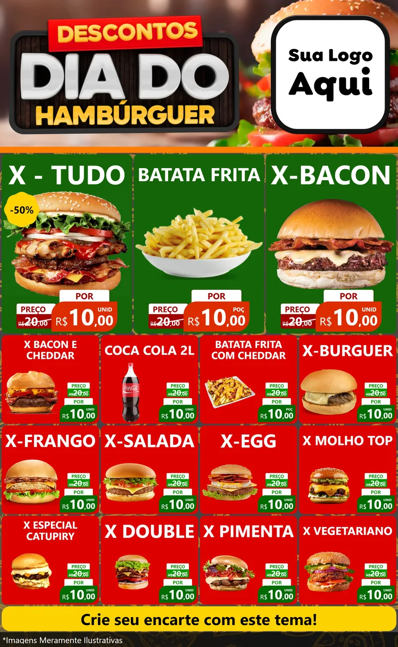 Modelo de Encarte para Encarte Grande com o tema Descontos Dia Do Hambúrguer para Hamburgueria