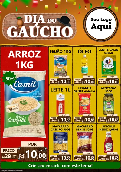 Modelo de Encarte para Encarte A4 Vertical com o tema Dia do Gaúcho para Supermercado