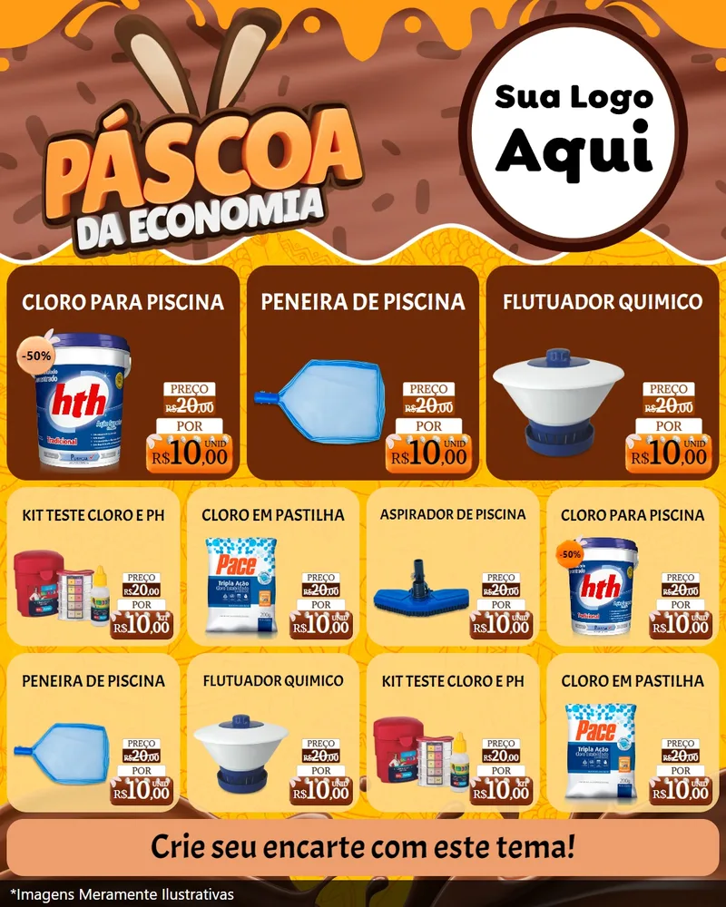 Modelo de Rede Social para Feed Instagram com o tema Páscoa da Economia para Produtos para Piscina