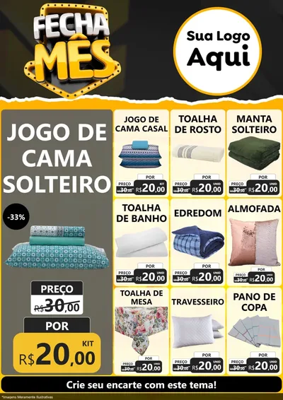 Modelo de Encarte para Encarte A4 Vertical com o tema Fecha Mês para Cama, Mesa e Banho