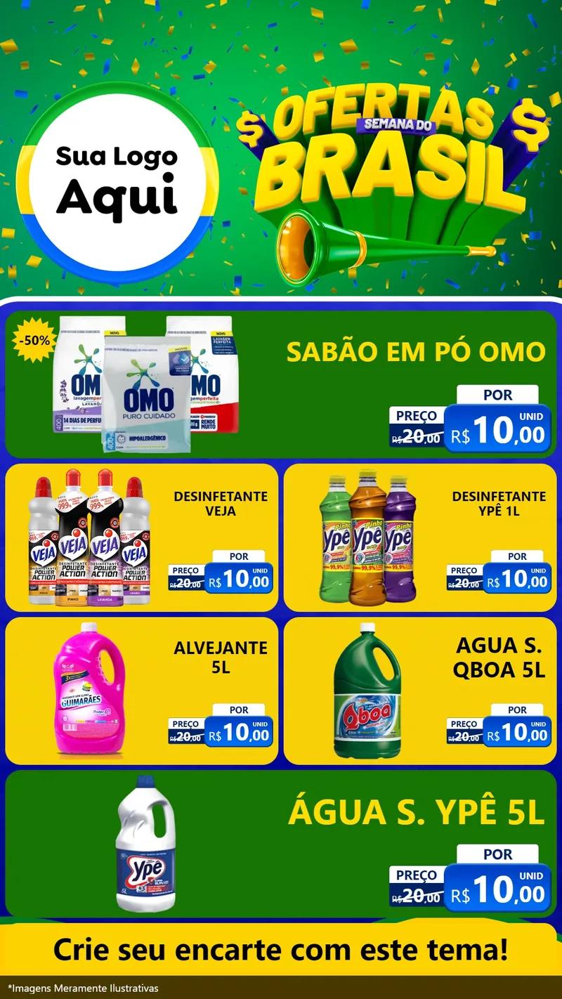 Modelo de TV para TV Vertical com o tema Ofertas Semana do Brasil para Produtos de Limpeza