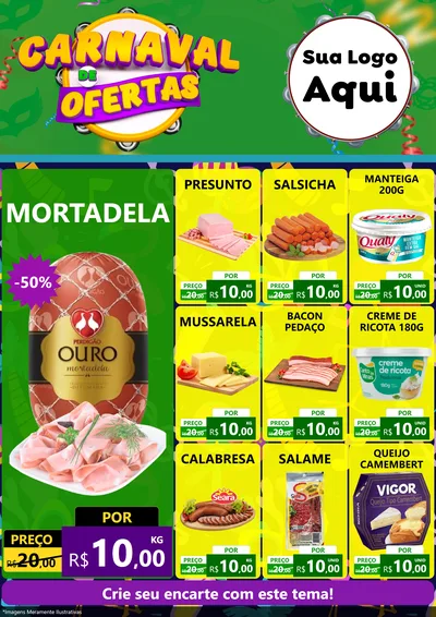 Modelo de Encarte para Encarte A4 Vertical com o tema Carnaval de Ofertas para Frios e Laticínios